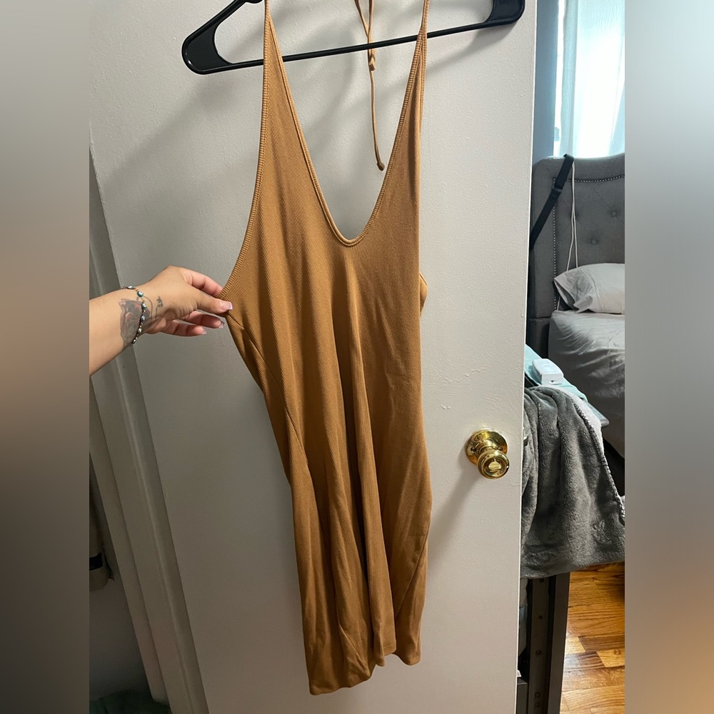 Light brown open back dress